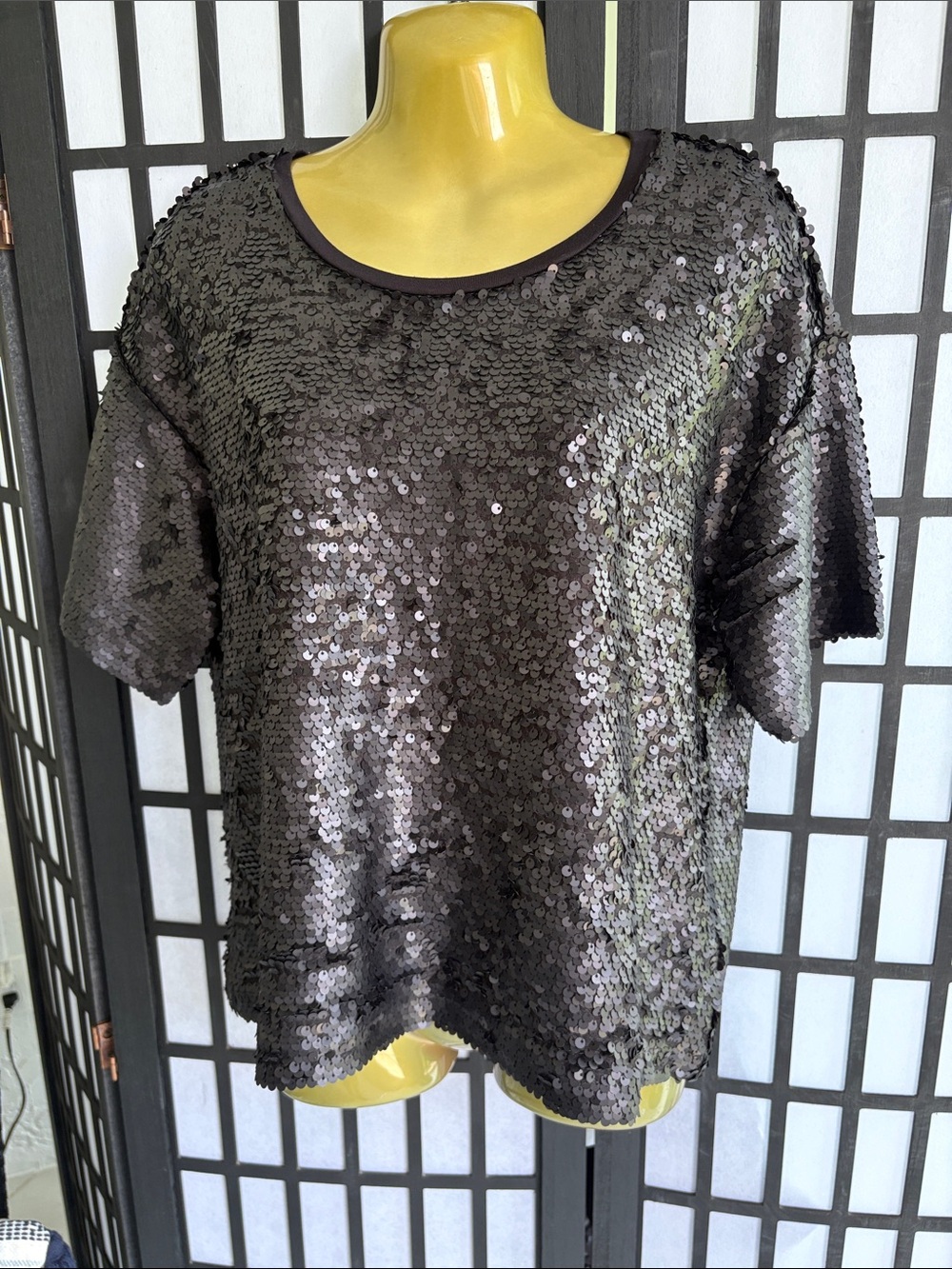 Socialite Black Sequin Short Sleeve Top